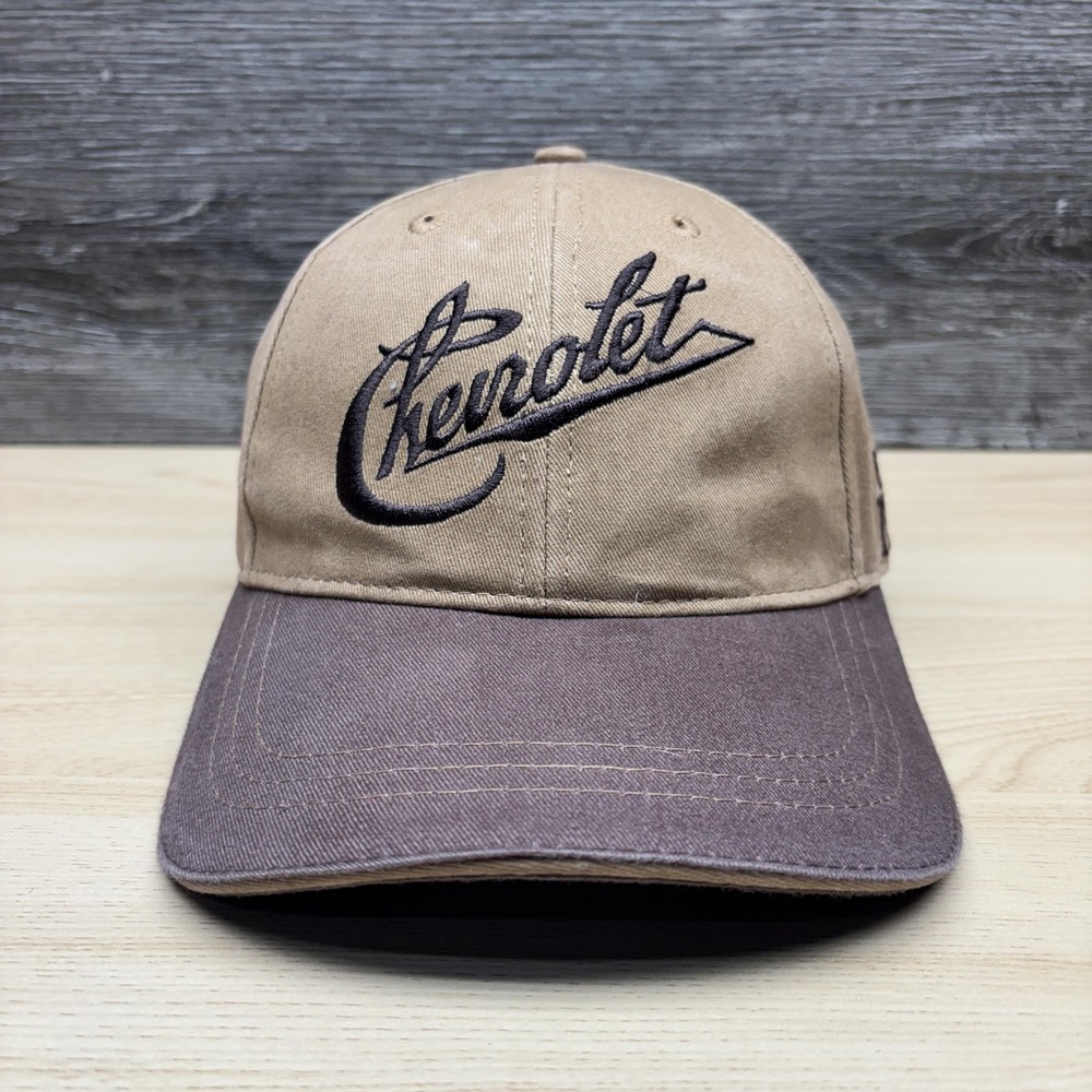 Chevrolet Hat Cap Strap Back Brown Tan Embroidered Script EST 1911 Mens Baseball
